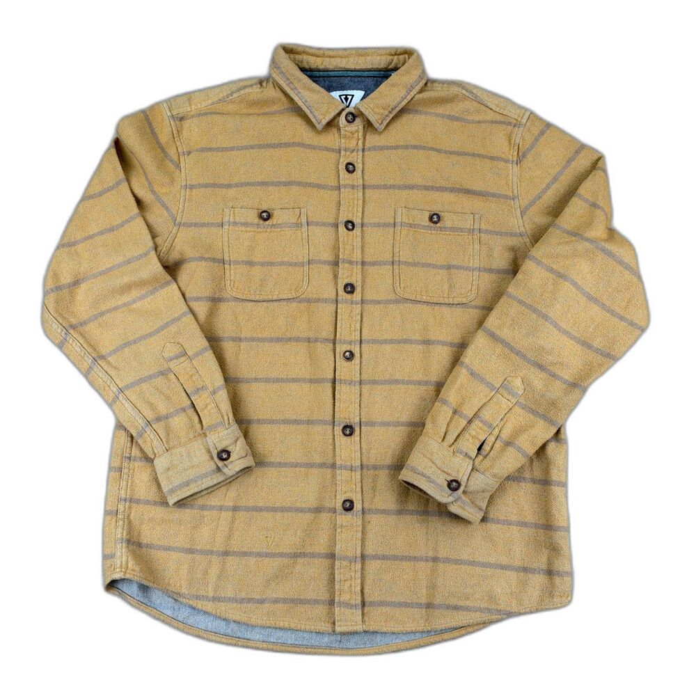 Vissla Men's XL Yellow Striped Shaver Flannel Long Sleeve Button Down Shirt